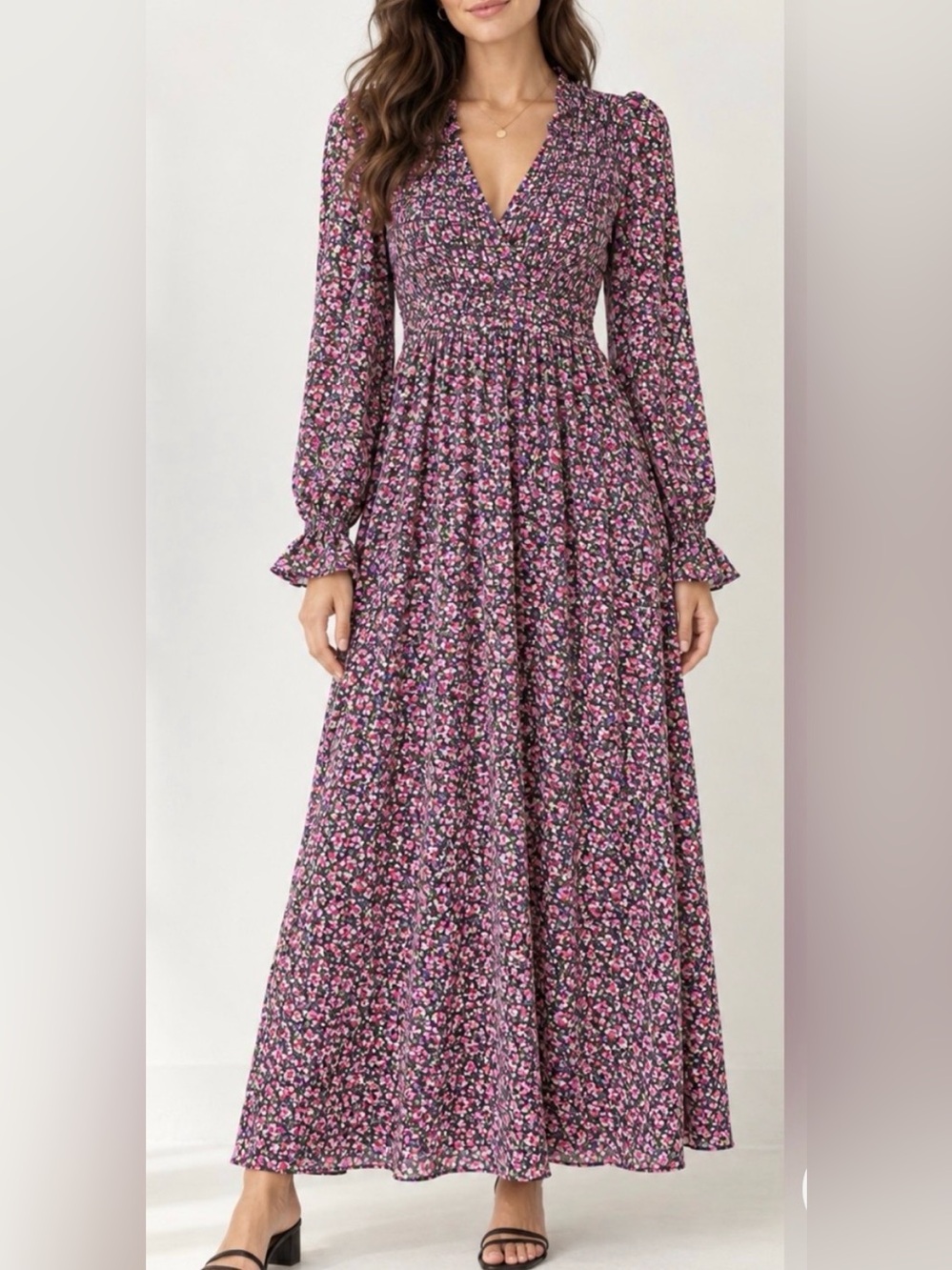 Little Mistress Pink Floral V-Neck Maxi Dress